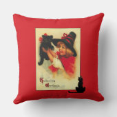 ヴィンテージハロウィーンキッテンと小さな女の子スローPi クッション (裏面)