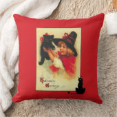 ヴィンテージハロウィーンキッテンと小さな女の子スローPi クッション (ブランケット)