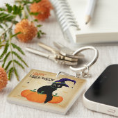 ヴィンテージハロウィーンキャットとカボチャ | キーホルダー (正面右)