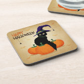 ヴィンテージハロウィーンキャットとカボチャ | コースター (左側)