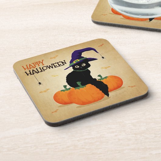 ヴィンテージハロウィーンキャットとカボチャ | コースター (左側)