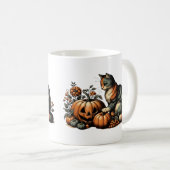 ヴィンテージハロウィーンキャットとカボチャ コーヒーマグカップ (正面右)