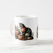 ヴィンテージハロウィーンキャットとカボチャ コーヒーマグカップ (正面左)