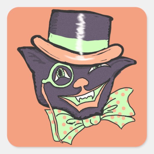 ヴィンテージハロウィーンキャットスクエアステッカー スクエアシール (正面)