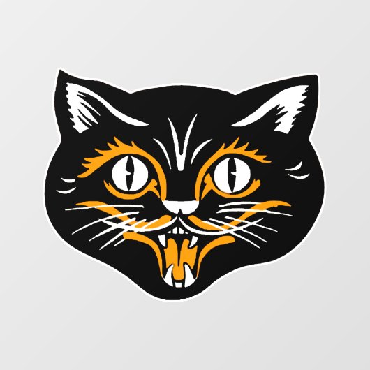 ヴィンテージハロウィーンキャット顔ブラックオレンジホワイト ウィンドウサイン (シート)