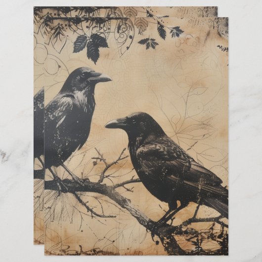 ヴィンテージハロウィーンクロウスクラップブック紙 (正面/裏面)