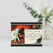 ヴィンテージハロウィーングリーティングブラックキャット幽霊子 ポストカード (スタンド正面)