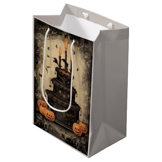 ヴィンテージハロウィーンケーキ誕生日 ミディアムペーパーバッグ (正面アングル)