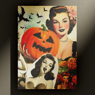ヴィンテージハロウィーンコラージュイラストレーション ポストカード