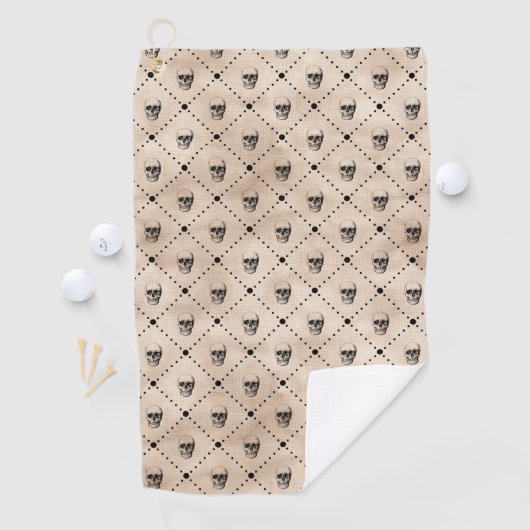 ヴィンテージハロウィーンゴシックスカルグリッドパターン ゴルフタオル (インサイチュ)