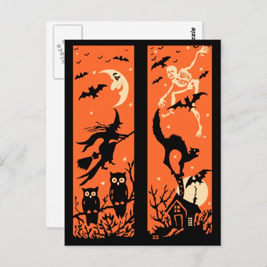 ヴィンテージハロウィーンシルエットイラストレーション ポストカード (正面/裏面)