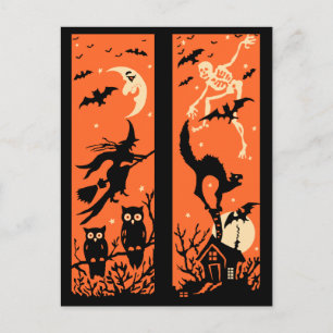ヴィンテージハロウィーンシルエットイラストレーション ポストカード