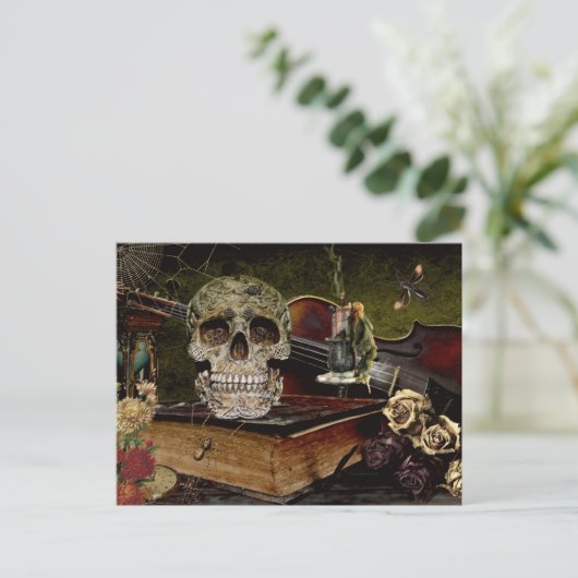 ヴィンテージハロウィーンシーンデコページスカルエフェメラ ポストカード (スタンド正面)