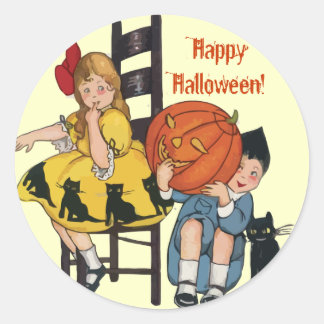 ヴィンテージハロウィーンシーン ラウンドシール