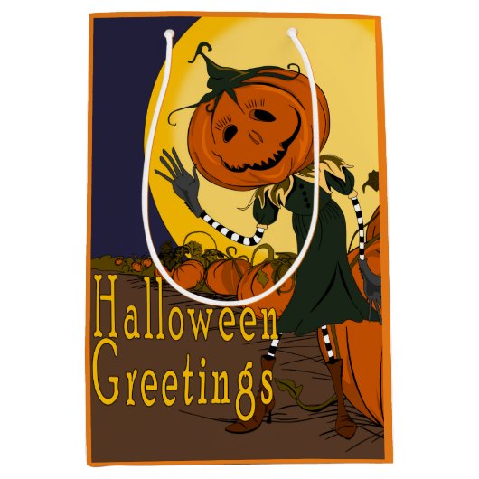 ヴィンテージハロウィーンジャックランタン抱き枕 ミディアムペーパーバッグ (正面)