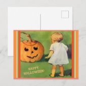 ヴィンテージハロウィーンジャック-O-ランタン&小さな女の子コピー ポストカード (正面/裏面)