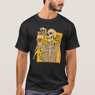 ヴィンテージハロウィーンスケルトンパンプキンスパイスラテSyr Tシャツ
