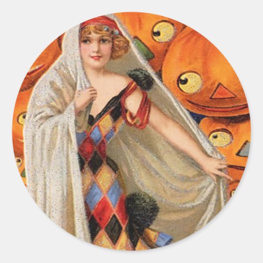 ヴィンテージハロウィーンステッカー – トリックまたは治療 ラウンドシール (正面)