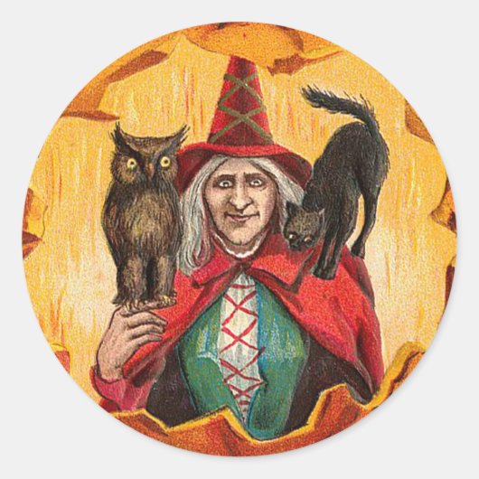 ヴィンテージハロウィーンステッカー – トリックまたは治療 ラウンドシール (正面)