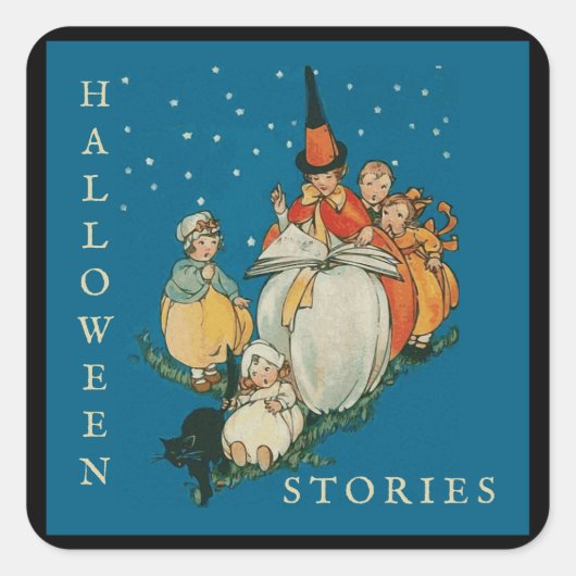 ヴィンテージハロウィーンストーリータイムリトルウィッチブラックキャット スクエアシール (正面)