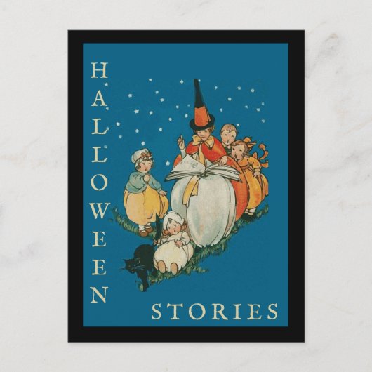 ヴィンテージハロウィーンストーリータイムリトルウィッチブラックキャット ポストカード (正面)