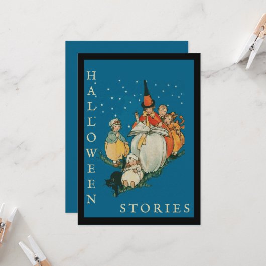 ヴィンテージハロウィーンストーリータイムリトルウィッチブラックキャット 招待状 (正面/裏面インサイチュ)