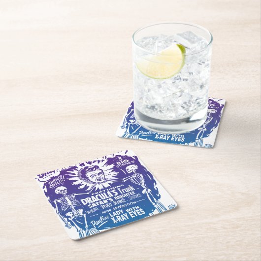 ヴィンテージハロウィーンスプック謎の神殿 スクエアペーパーコースター (インサイチュ)