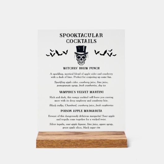 ヴィンテージハロウィーンスポオクタキュラシグネチャーカクテル アクリルサイン (正面)