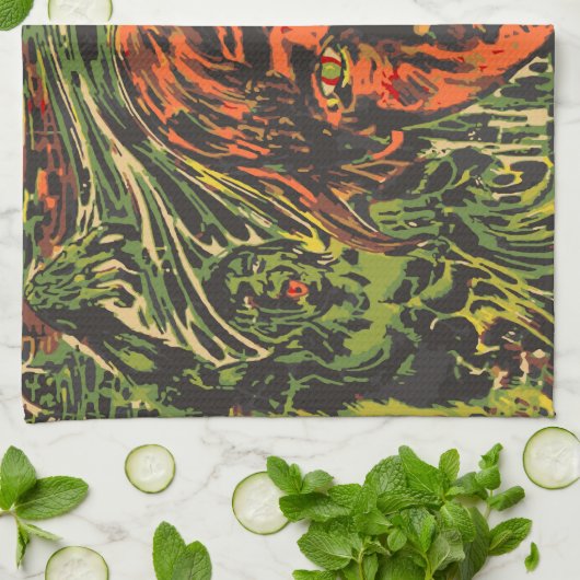 ヴィンテージハロウィーンゾンビズグラフィッティ通りアート キッチンタオル (折り畳み)