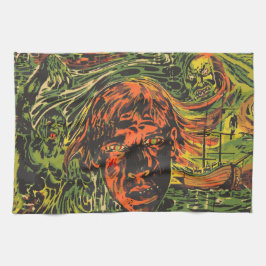 ヴィンテージハロウィーンゾンビズグラフィッティ通りアート キッチンタオル