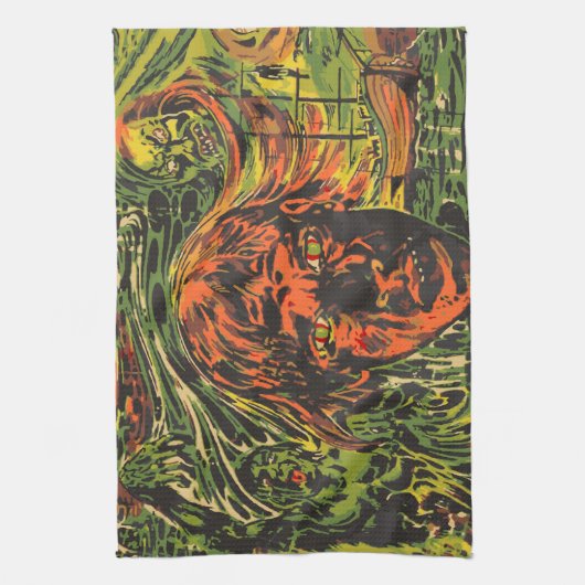 ヴィンテージハロウィーンゾンビズグラフィッティ通りアート キッチンタオル (縦)