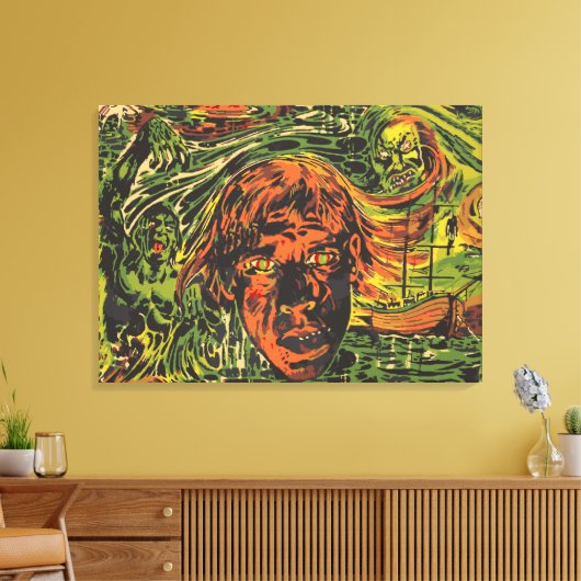 ヴィンテージハロウィーンゾンビズグラフィッティ通りアート キャンバスプリント (インサイチュ (リビング))