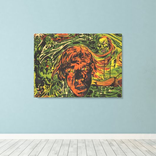 ヴィンテージハロウィーンゾンビズグラフィッティ通りアート キャンバスプリント (インサイチュ (ウッドフロア))