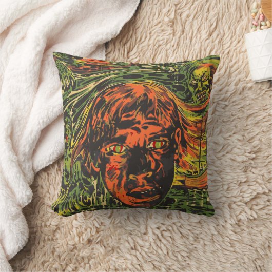 ヴィンテージハロウィーンゾンビズグラフィッティ通りアート クッション (ブランケット)