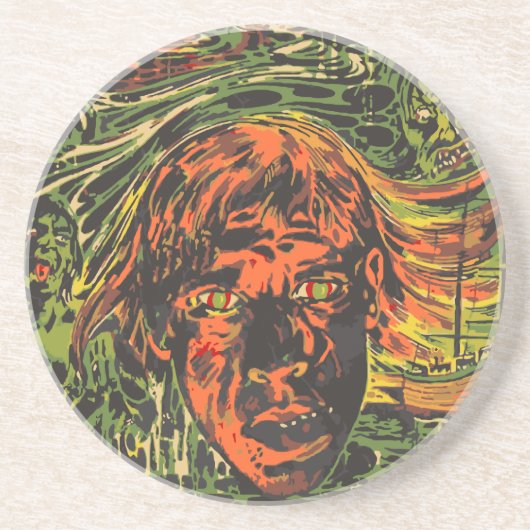 ヴィンテージハロウィーンゾンビズグラフィッティ通りアート コースター (正面)