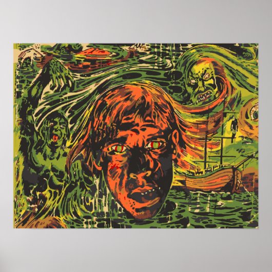 ヴィンテージハロウィーンゾンビズグラフィッティ通りアート ポスター (正面)