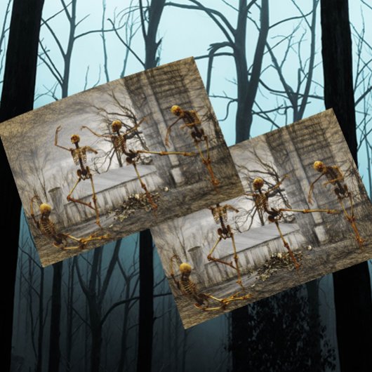 ヴィンテージハロウィーンデコページ踊りスケルトン ポストカード