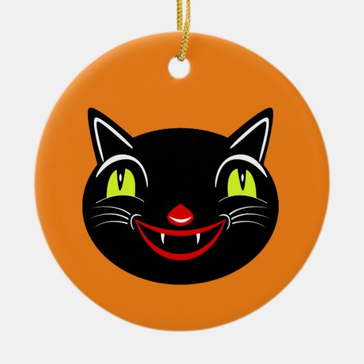 ヴィンテージハロウィーンデコレーションブラックキャットI セラミックオーナメント (正面)