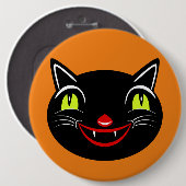 ヴィンテージハロウィーンデコレーションブラックキャットI 缶バッジ (正面&裏面)