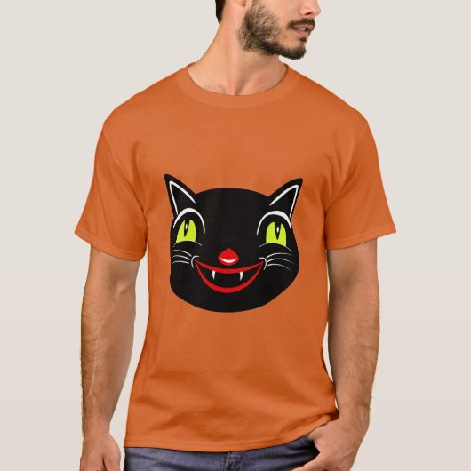 ヴィンテージハロウィーンデコレーションブラックキャットI Tシャツ (正面)
