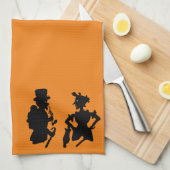 ヴィンテージハロウィーンデーモンデビルシルエット キッチンタオル (四つ折り)