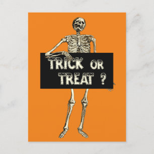 ヴィンテージハロウィーントリックまたはトリートスケルトン ポストカード