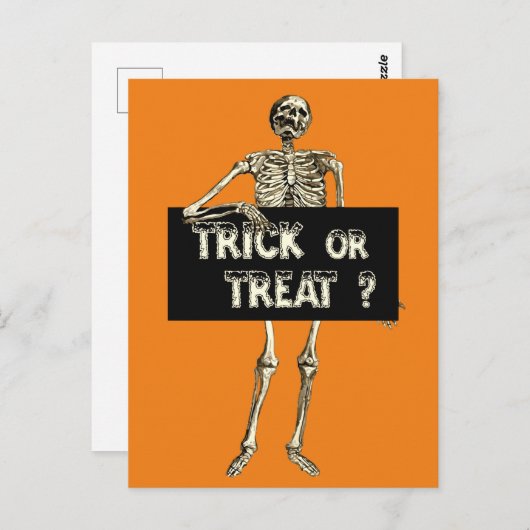 ヴィンテージハロウィーントリックまたはトリートスケルトン ポストカード (正面/裏面)