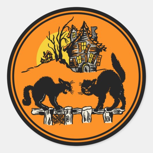 ヴィンテージハロウィーントリックまたはトリートステッカー ラウンドシール (正面)