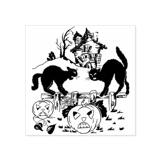 ヴィンテージハロウィーントリックまたは黒猫の扱い ラバースタンプ (インプリント)