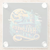 ヴィンテージハロウィーンハウスと幽霊 ガラスコースター (裏面)