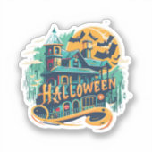 ヴィンテージハロウィーンハウスと幽霊 シール (正面)