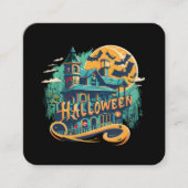 ヴィンテージハロウィーンハウスと幽霊 スクエア名刺 (正面)