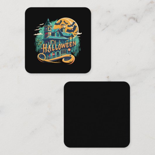 ヴィンテージハロウィーンハウスと幽霊 スクエア名刺 (正面/裏面)