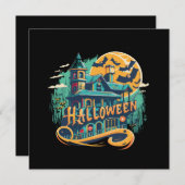 ヴィンテージハロウィーンハウスと幽霊 招待状 (正面/裏面)